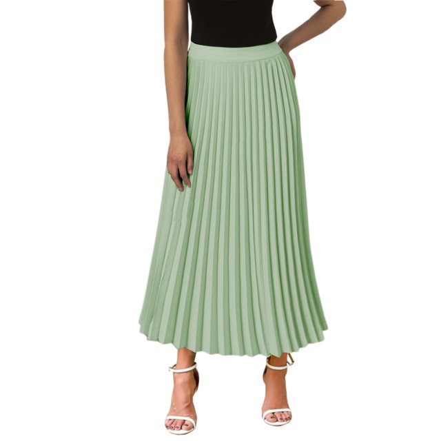 Robes pour Femmes Taille Haute en Chiffon à Volants Jupe Midi Ligne A Longueurs Solides Grande Taille Robe Vert Clair S