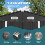 10x10 FT Sheds & Outdoor Storage with Lockable Doors, Waterproof | Galvanized Steel Garden Shed for Outdoors | Dark Grey