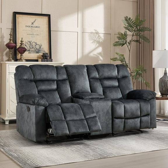 Bonzy Home Manual Loveseat Recliner — 2-Seater Reclining Sofa with Center Storage Console & Cup Holders, Gray