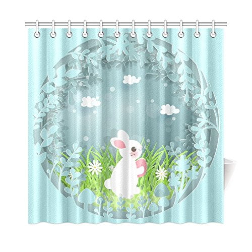 Easter Shower Curtain Funny Rabbit Easter Eggs Shower Curtains Bathroom Shower Curtains Home Decor 72X72 Inches