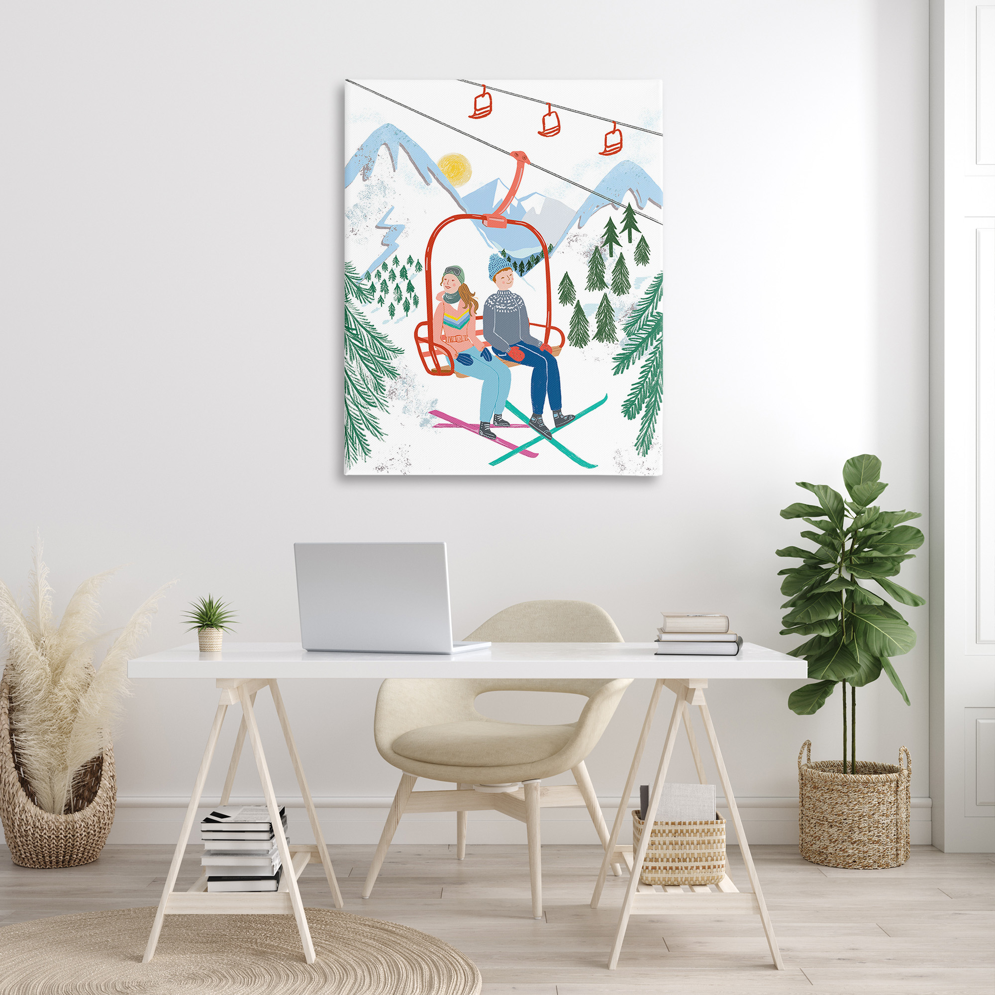 Stupell Industries Winter Ski Lift Friends Sports Painting Gallery Wrapped Canvas Art Print Wall Art, 36 x 48