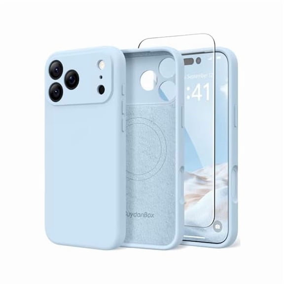 Eryueer Magnetic for iPhone 17 Pro Max Case Compatible with MagSafe, [Full Camera Protection][Screen Protector] Silicone Shockproof Protective Phone Case for iPhone 17 Pro Max 6.9" Light Blue
