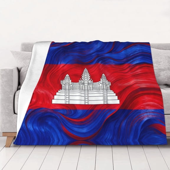 Cambodian Kampuchea Flag Art Warm Cozy Plush Throw Blanket for Couch Bed Sofa 50"x40"