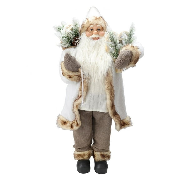 4 PI père noël traditionnel en tissu avec cadeau et sac cadeau, gris