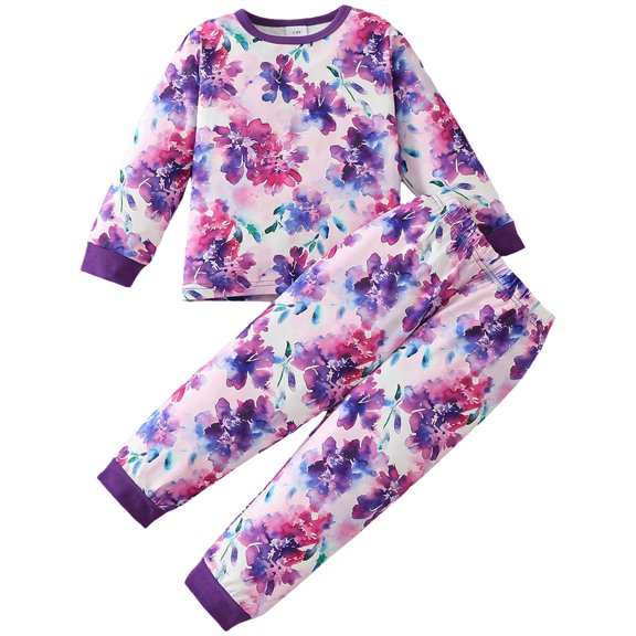 GCETTIC Girls Clothing Sets Kids Daily Coordinated Outfit Classic Top And Everyday Wear Full Pants Purple,7-8 Years