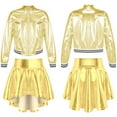 thumbnail image 5 of Doomiva Kids Girls Hip Hop Jazz Dance Outfits Shiny Metallic Long Sleeve Zipper Bomber Jacket Coat with Skirt Set Gold 12, 5 of 6