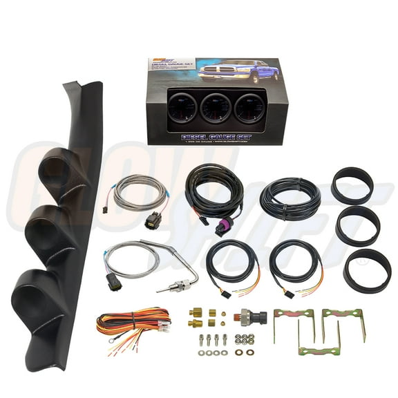 GlowShift | 1988-1994 Chevy CK 6.5 Turbo Diesel Black Triple Gauge Pillar Pod with Tinted 7 Color Series 60 PSI Boost Gauge, 2400F Pyrometer EGT Gauge & 30 PSI Fuel Pressure Gauge