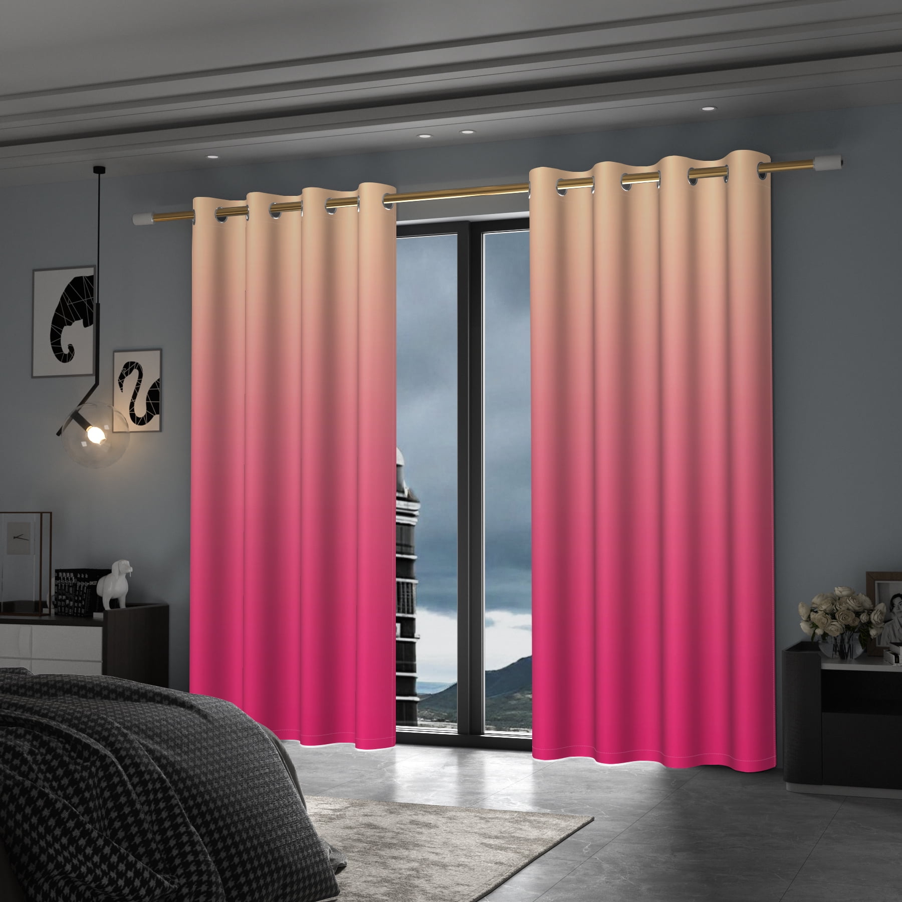 Lfeey Room Blackout Grommet Curtains for Living Room, 2 Panels, Pink, 42x63 inches