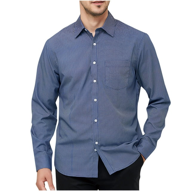 pstuiky mangas largas para hombre, Camisa informal y moderna de manga larga con solapa y botones en color liso para hombre Tops casuales para hombres xxl