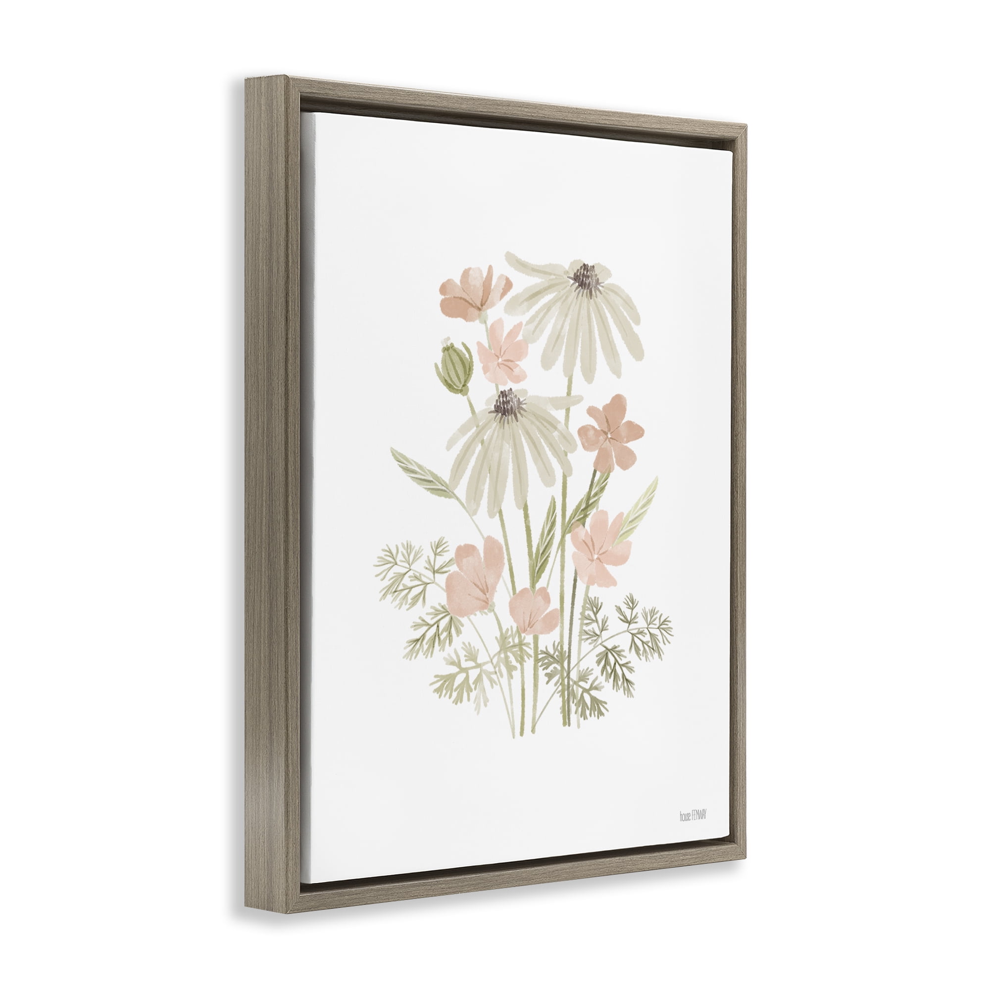 Stupell Industries Subtle Wild Blooms Plants & Flowers Painting Brown Floater Framed Canvas Art Print Wall Art, 25 x 31