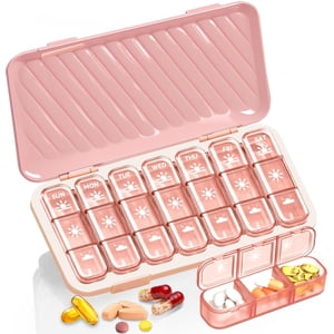 WANGQI Organisateur de pilules 3 Un jour, 7 Day Pill Box Weekly Pill Organizer, portable Amovible Daily Medicine Container Dispenser Case pour supplément d'huile de poisson de vitamine