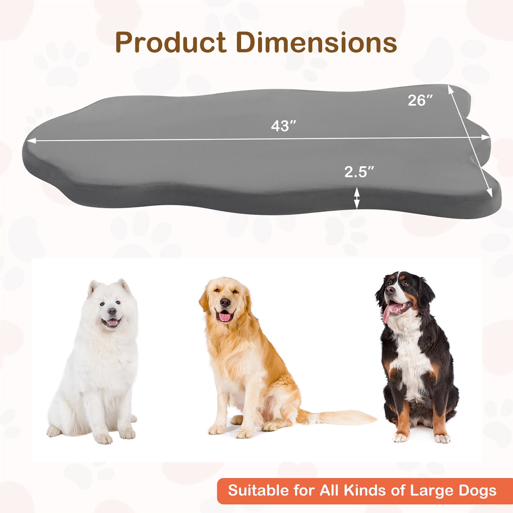 Gymax Dog Sleeping Mat Waterproof Dog Crate Pad Bed Mat with Memory Foam Support Grey