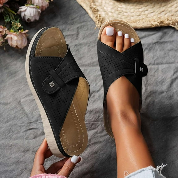Bkhluea Orthopedic Sandals for Women with Arch Support Flip Flops, Wedge Sandals Comfortable Walking Flip-flops Cushion Footbed Platform Shoes Dressy Summer Slip on Slippers Casual