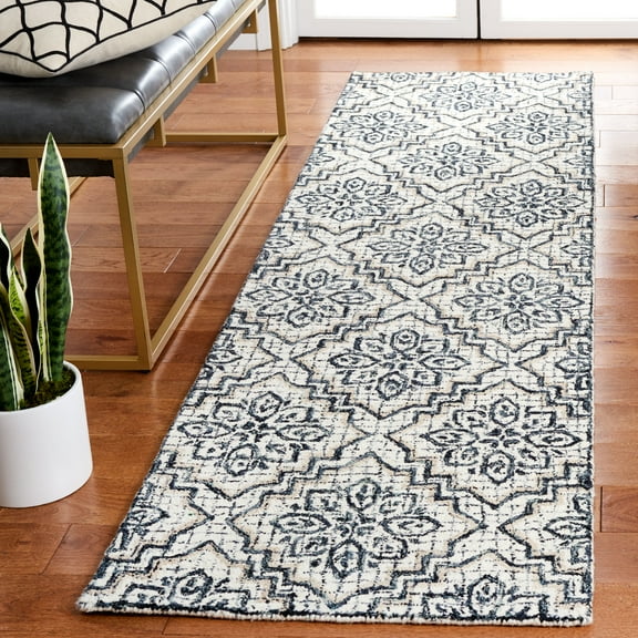 SAFAVIEH Abstract Drew Abstract Wool Runner Rug, Ivory/Navy, 2'3" x 8'