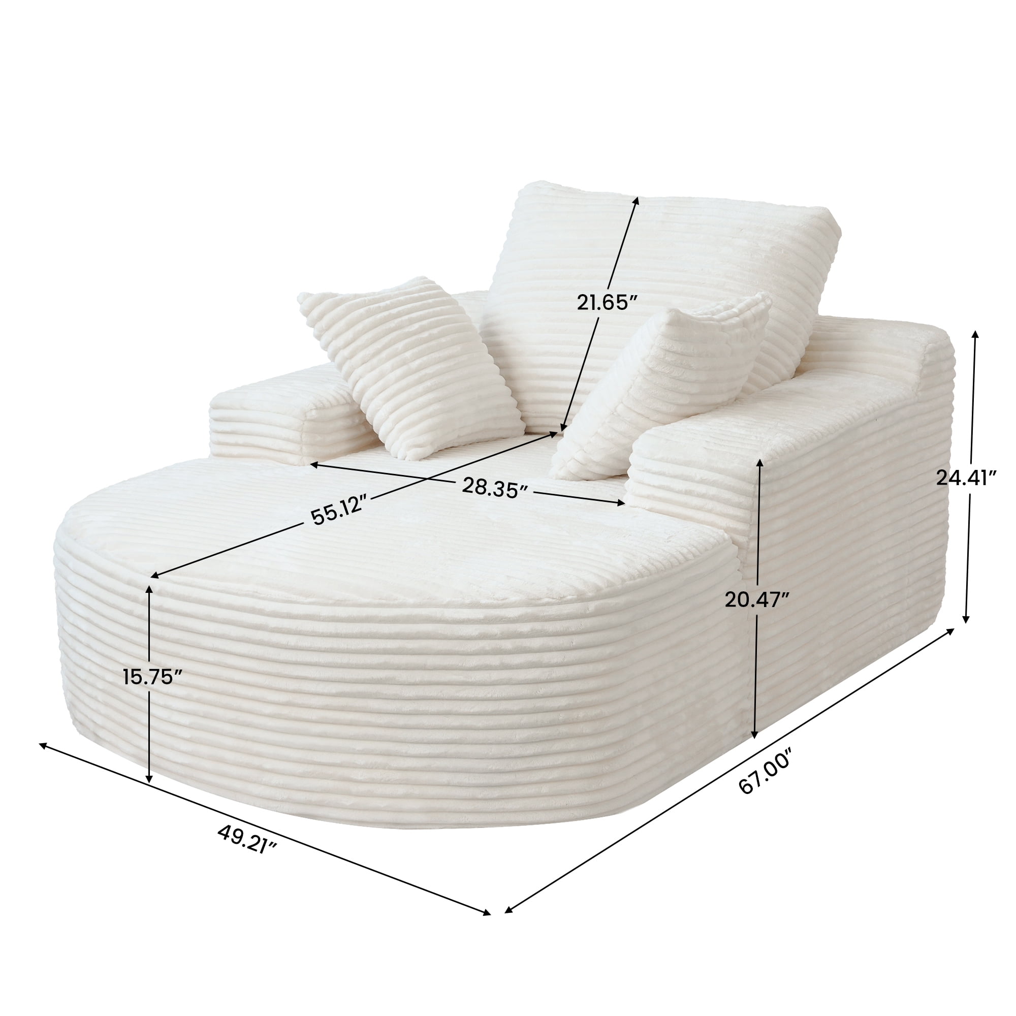 Magic Home Oversized Chaise Lounge Chair Indoor, Modern Deep Seat Sofa with Back Cushion, Pillows, Cloud Plush Corduroy Upholstered Sofa Bed, for Living Room,Bedroom,No Assembly Required, Beige Couch