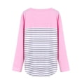 thumbnail image 3 of TWZH Women Stripes Patchwork Pocket Front Tee Shirt Long Sleeve Stylish Tops, 3 of 8