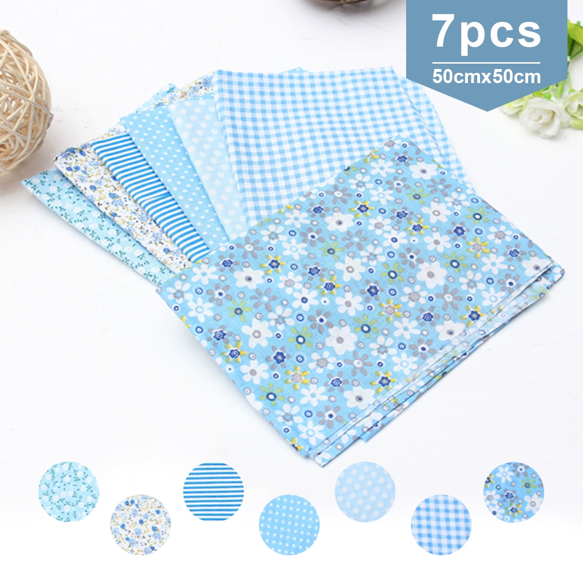 7pcs Cotton Fabric Bundle 20” X 20” (50cmx50cm) PreCut Quilt Squares Sheets  Printed Quilting Fabric Squares DIY Sewing Handicrafts Supplies for DIY