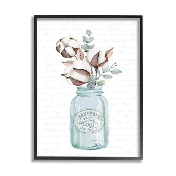 Stupell Industries Rustic Brown Flower Plant Sprigs Vintage Jar Cursive Graphic Art Black Framed Art Print Wall Art, Design by Lettered and Lined