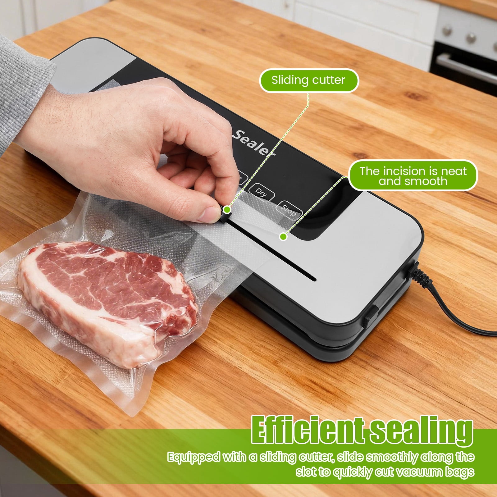 FYJUCPA Vacuum Sealer Machine, Compact Automatic Food Vacuum Sealer with LED Display & Built-in Cutter, 5 Modes for Wet/Dry Food Preservation
