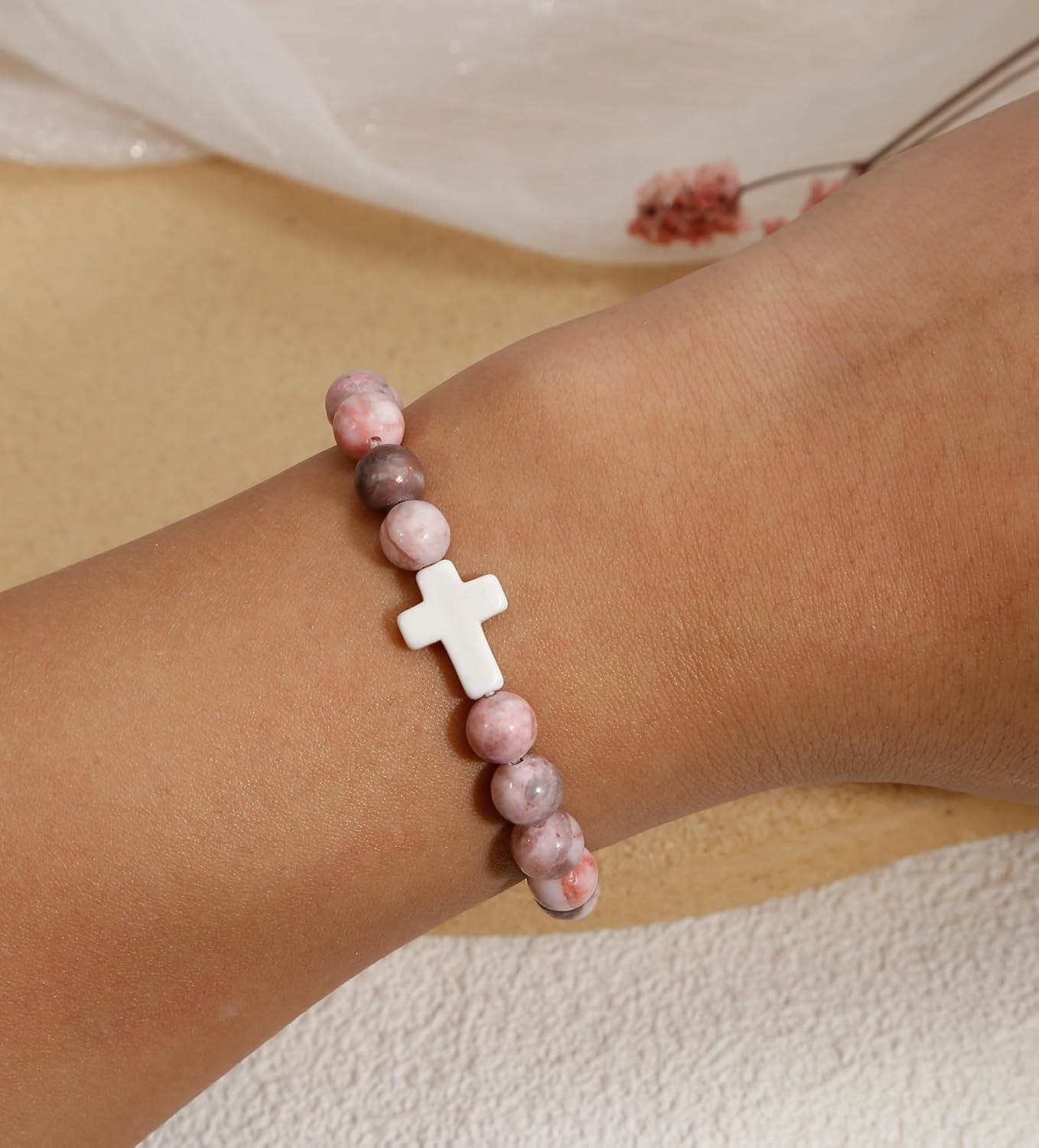 Dalrosia Cross Bracelets for Women Men, Christian Gifts for Women, Religious Gifts Cross Beaded Bracelet, Easter Catholic Religious Christian Bracelets Jewelry