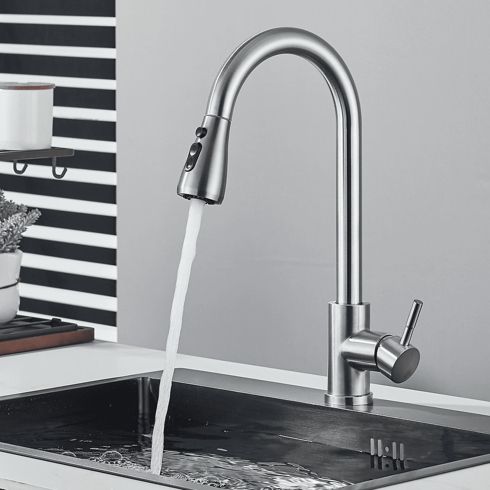 Zovajonia Kitchen Faucet with Pull Down Sprayer, High Arc Brushed Nickel Single Handle Kitchen Sink Faucet,  3 Mode(Stream/Spray/Pause), 360° Swivel