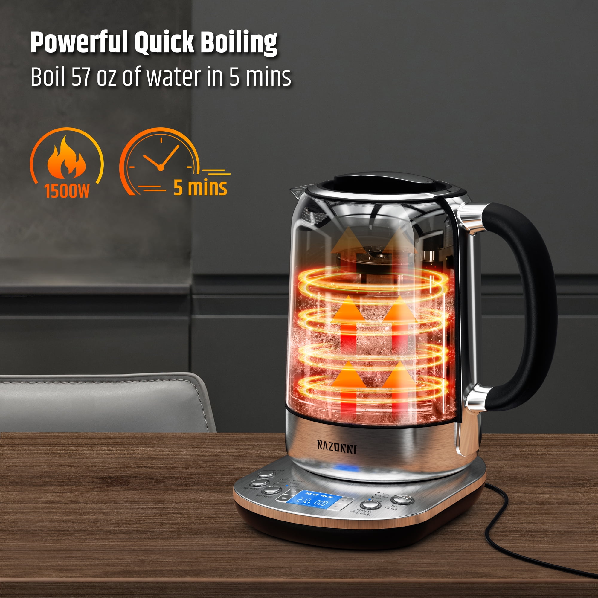 Electric Kettle Tea Maker, 1.7 L 2200 W, 120-Min Keep Warm, 5 Temperat –  MARNUR
