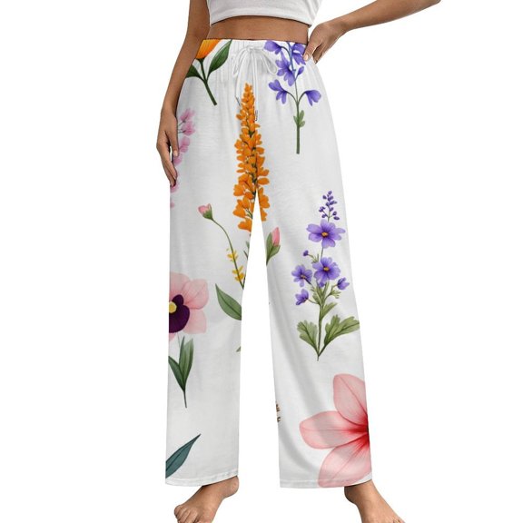 Colorful Wildflower Print Pajama Pants Loose Pajamas Female Breathable Home Trousers Leisure Sleeping Pants Large Size