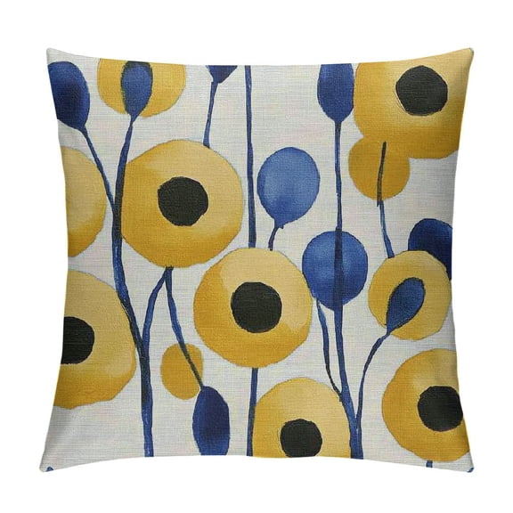 Heduofu Navy Blue Yellow Floral Pillow Case Rustic Art Floral Decorative Pillow Case Vintage Boho Flower Cushion Cover Farmhouse Decor Outdoor Throw Pillows for Couch Sofa