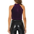 thumbnail image 3 of INSPIRE CHIC Women's Halter Neck Sleeveless Zipper Back Velvet Party Crop Tank Top S Purple, 3 of 7