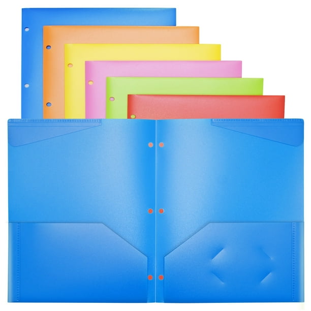 RYWESNIY Heavy Duty Plastic Folders with Pockets and 3 Holes, 2 Pocket Folders for School Fit 3