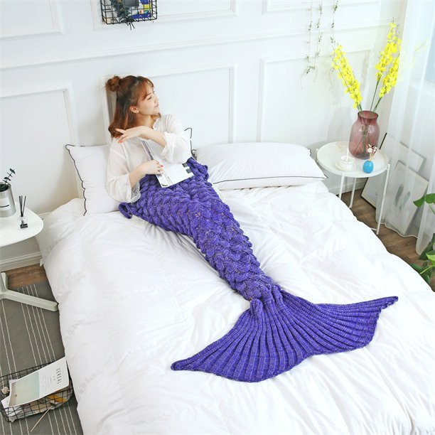 Manta tejida a mano, suave y cómoda, manta de sirena para la siesta, manta de color sólido, manta sencilla y transpirable