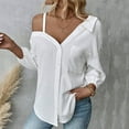 thumbnail image 4 of Zufneo Dressy Blouse for Women Sexy Off-Shoulder Tops V-Neck White Beach Button Down Shirts New Arrivals L, 4 of 7