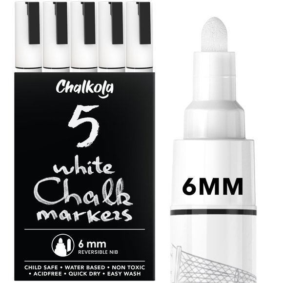 Marcadores de tiza Chalkola White para pizarra con punta de 6 mm (paquete de 5)