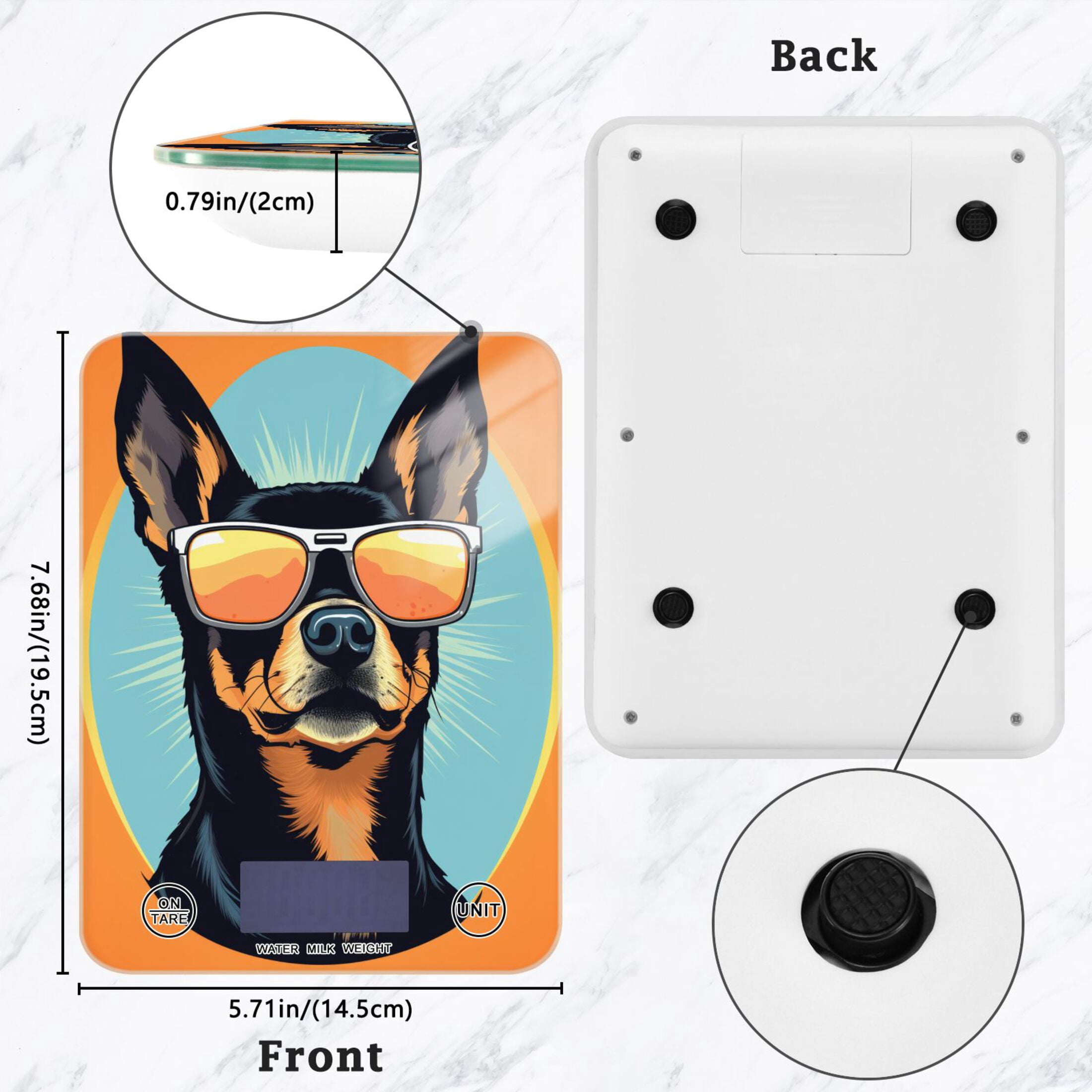 Dog Sunglasses Circle Food Scale Digital Kitchen Scale Waterproof Tempered Glass Tare Function 11 lb for Baking Cooking Meal Prep
