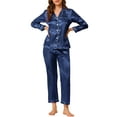 thumbnail image 5 of Unique Bargains Women's Satin 2pc Loungewear Button Down Smooth Silky Pajama Sets, 5 of 6
