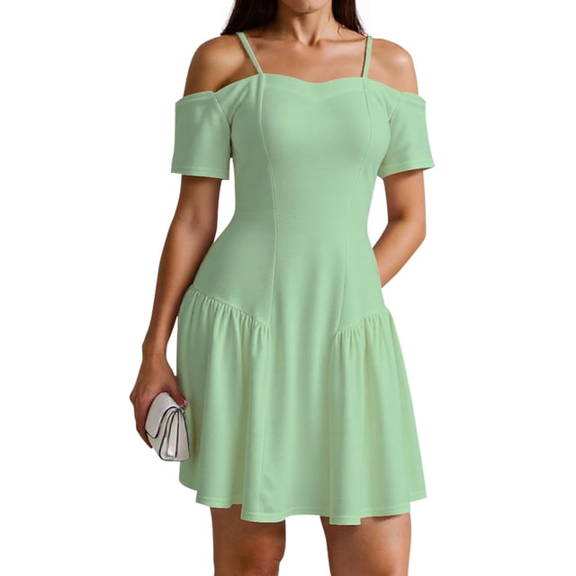 Vestido casual LALACAT de verano con hombros descubiertos, línea A, verde para mujer
