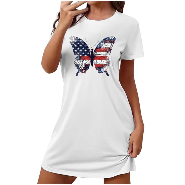 Chemises de Nuit pour Femmes, Chemise de Nuit Courte Surdimensionnée pour Femmes Mode à Imprimé sur la Poitrine à Manches Courtes