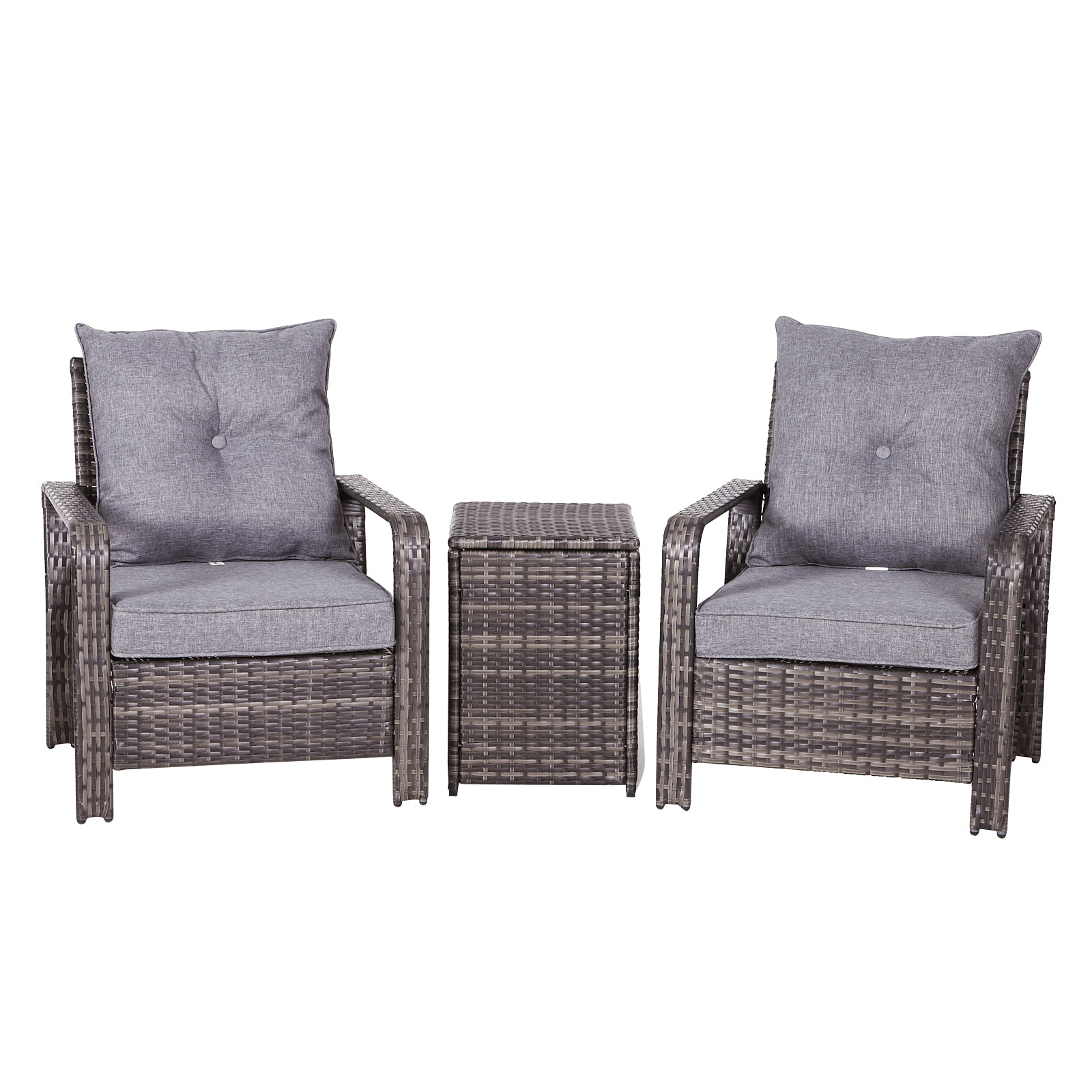 Outsunny 3 Piece PE Rattan Patio Chairs Porch Furniture Set with 2