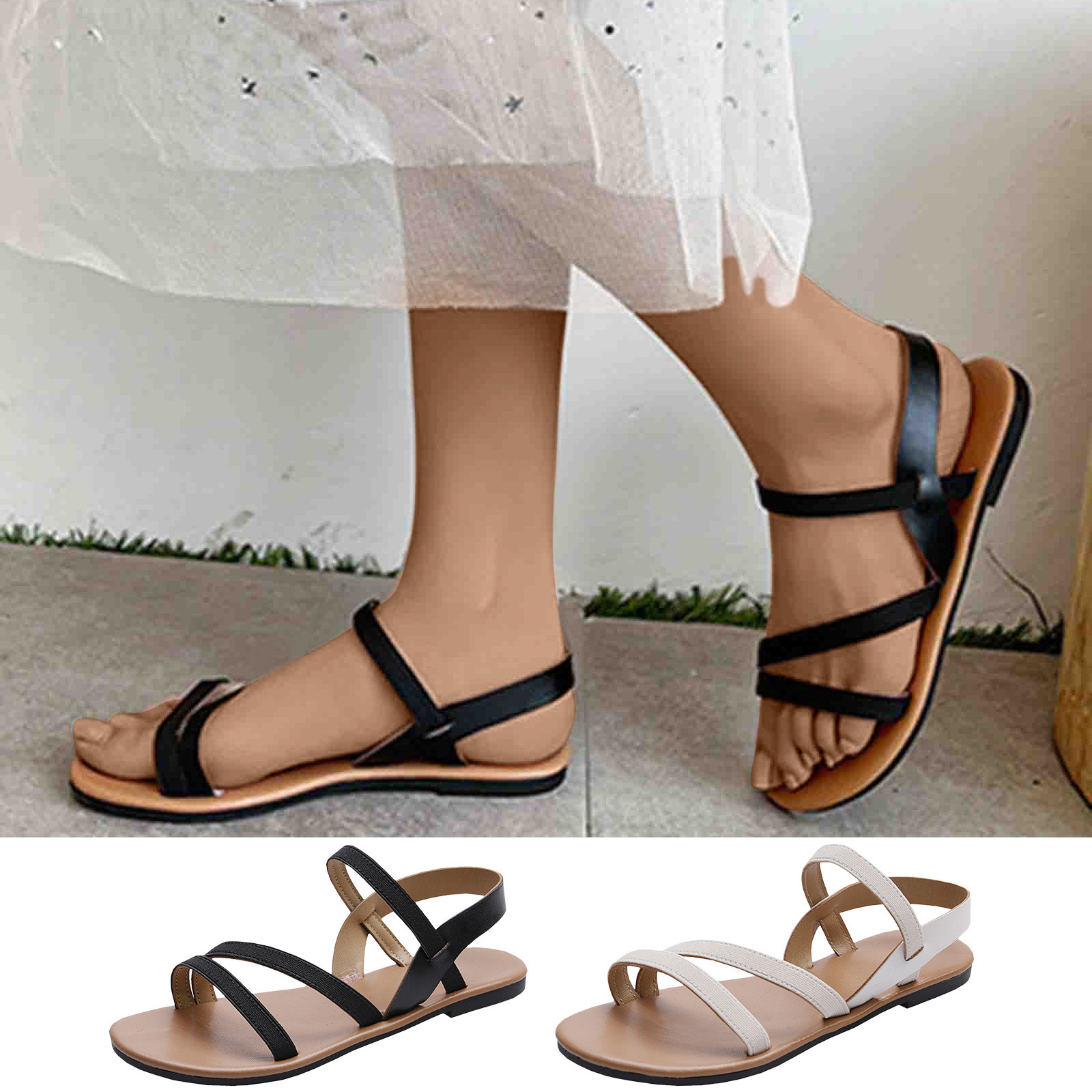 Cethrio Womens Summer Comfort Flats Sandals on Clearance Beach Strap