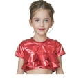 thumbnail image 4 of Kids Boys Girls Short Sleeve Crop Top Metallic Sparkle Shiny Dance Tops Latin Jazz Hi Hop Performance Oufits 4-5 Years, 4 of 4