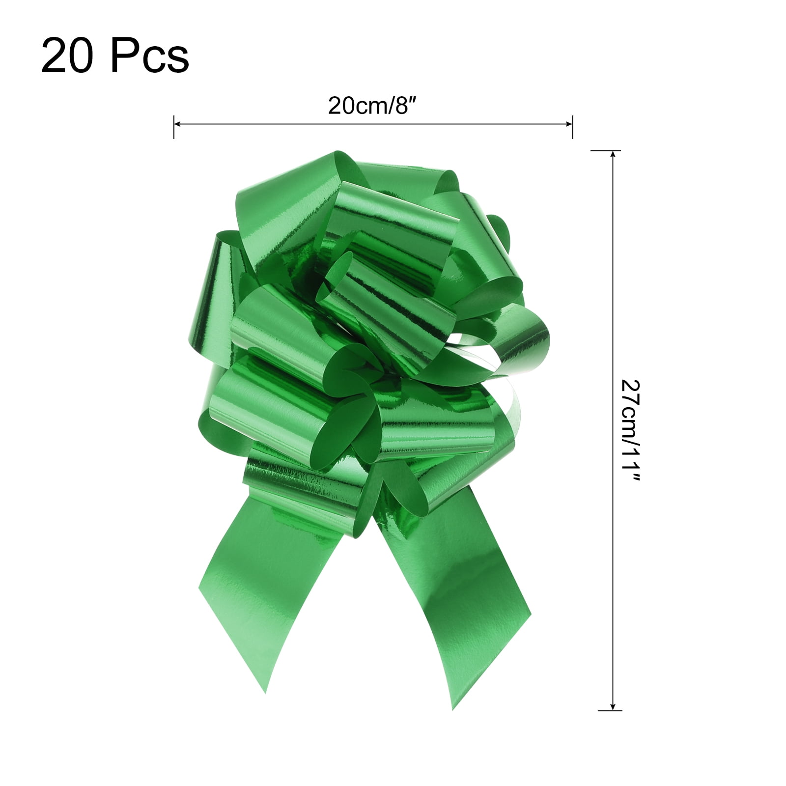 Uxcell 20pcs 8 Inch Metallic Large Big Pull Bow Gift Wrapping Bows Ribbon, Dark Green