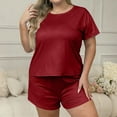 thumbnail image 2 of Diufon Pajama Set Shorts for Women Plus Size Crewneck Short Sleeve Tops & Elastic Waist Shorts Homewear Sets, 2 of 5
