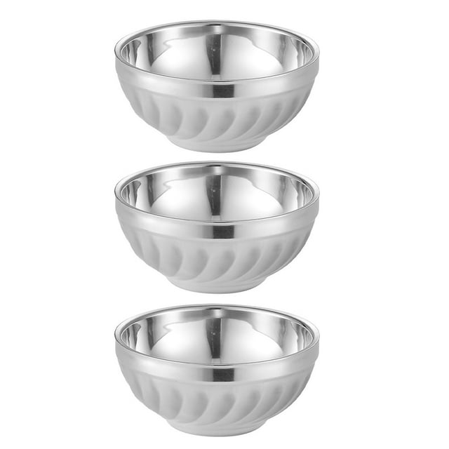 3Pcs Stainless Steel Salad Bowls Double Layer Heat Insulation Bowl Food Containers