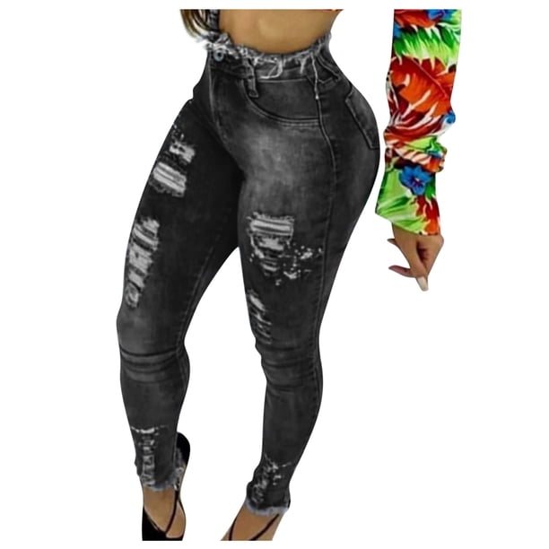 Jeans Gibobby Cintura Alta Mujer Fit Slim Fringe Negro M