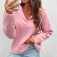thumbnail image 5 of Lilgiuy Women Casual Soild Long Sleeve Knit Pullover V-neck Sweater Coat,Pink,10(XL) Winter Clothes for 2022, 5 of 5