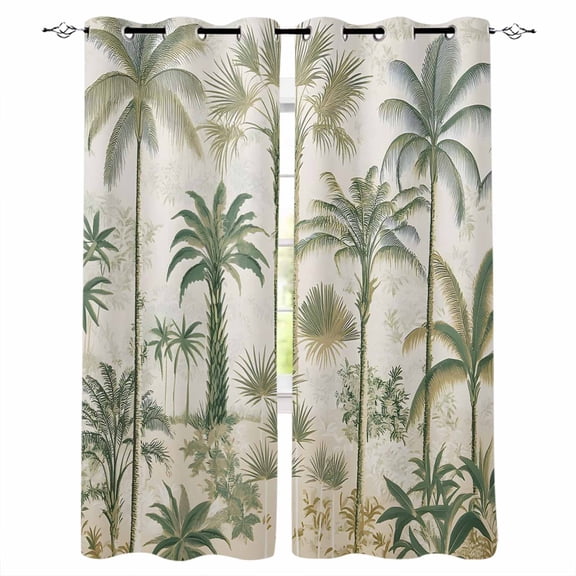 Palm Tree Blackout Curtains 54 Inches Long, Sage Green Tropical Nature Plant Watercolor Thermal Insulated Black Out Curtains, Darkening Window Curtain Drapes for Bedroom Living Room 45"x54" 2 Panels