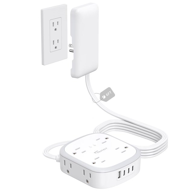 Cable de extensión plano, regleta de alimentación NUTICT, 8 salidas, 3 USB-C, 1 USB-A