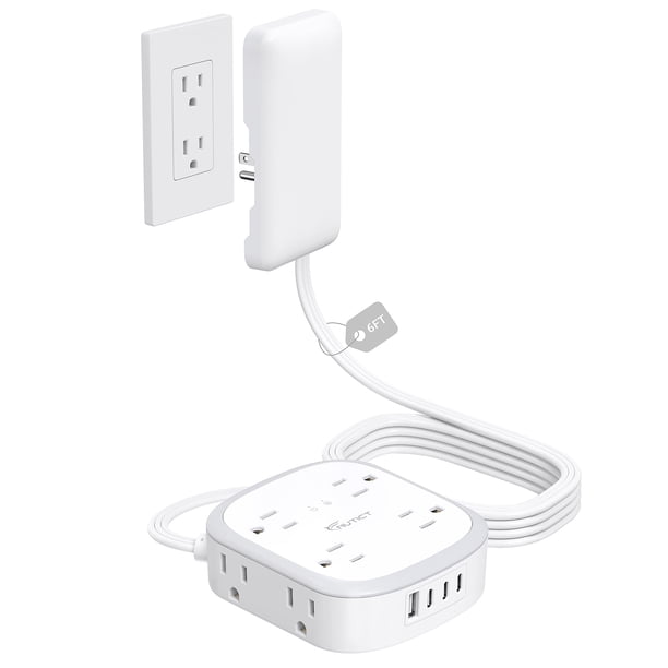 Cable de extensión plano, regleta de alimentación NUTICT, 8 salidas, 3 USB-C, 1 USB-A