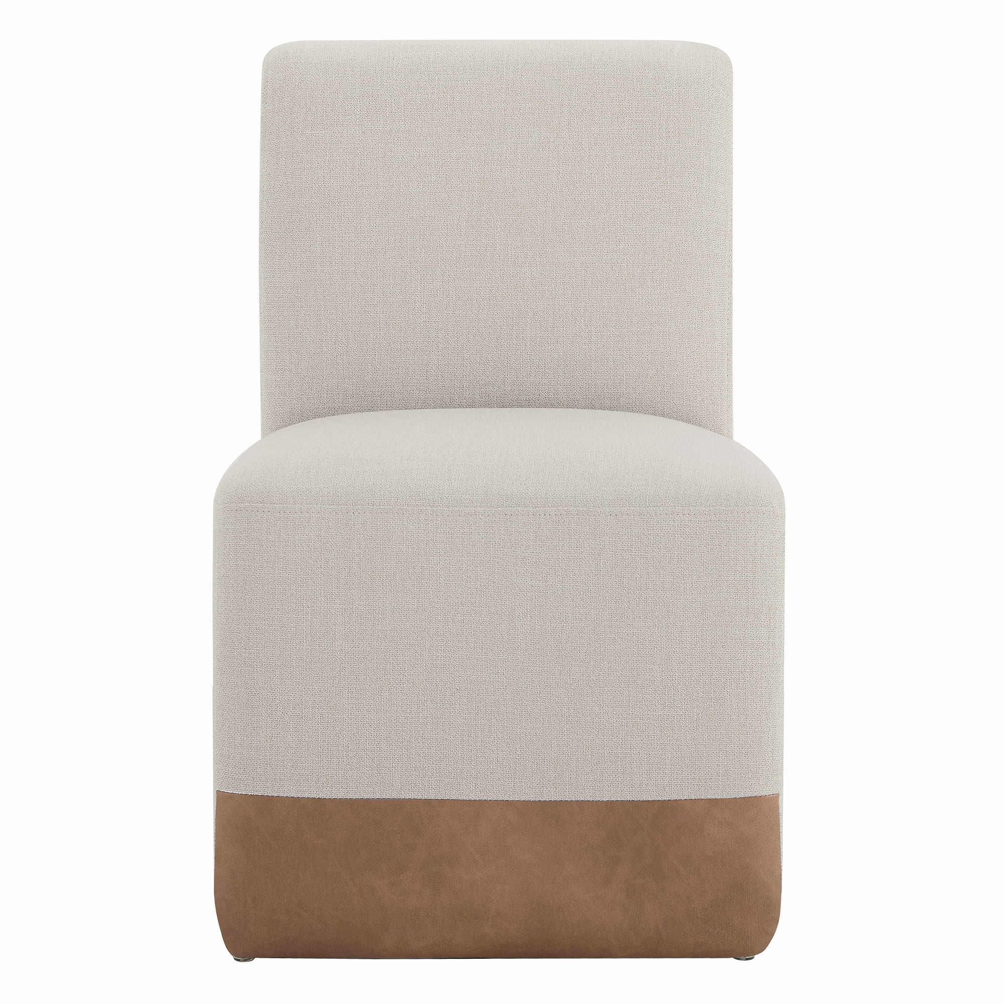 Spruce & Spring Upholstered Dining Chairs with Hidden Casters Set of 2, Linen & Cognac Brown