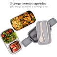 thumbnail image 2 of Fiambrera, Aislamiento Caja de Almuerzo, Topper para Lunch de Acero Inoxidable, Lonchera con Toppers de Doble Capa con Asa, Cubiertos, Compartimentos, Para Microondas (Blanco), 2 of 4